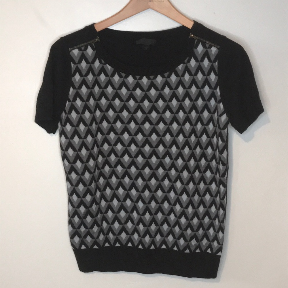 Worthington Geometric Cap Sleeve Zipper Sweater L